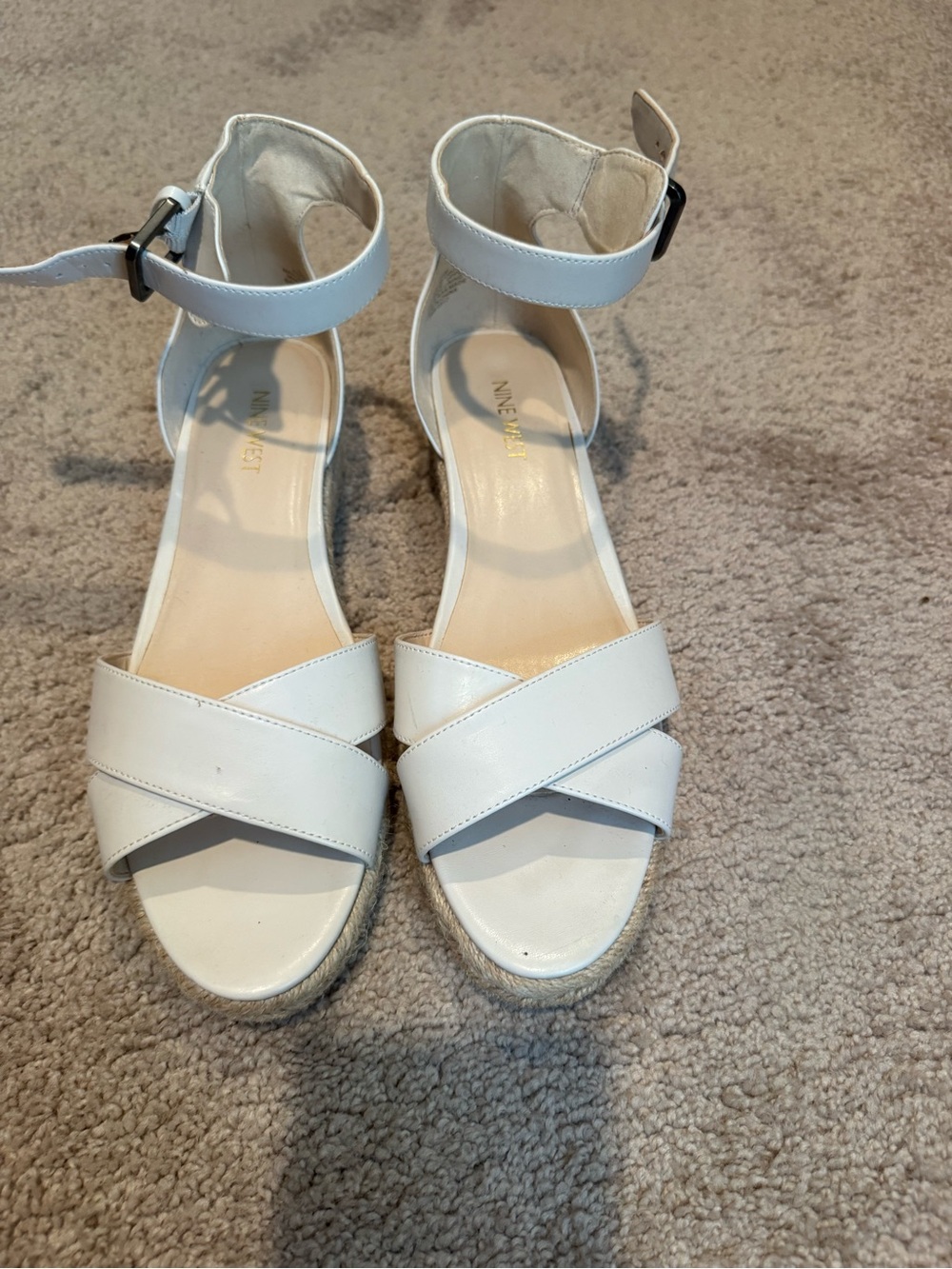 Nine West White Crisscross Ankle Strap Sandals